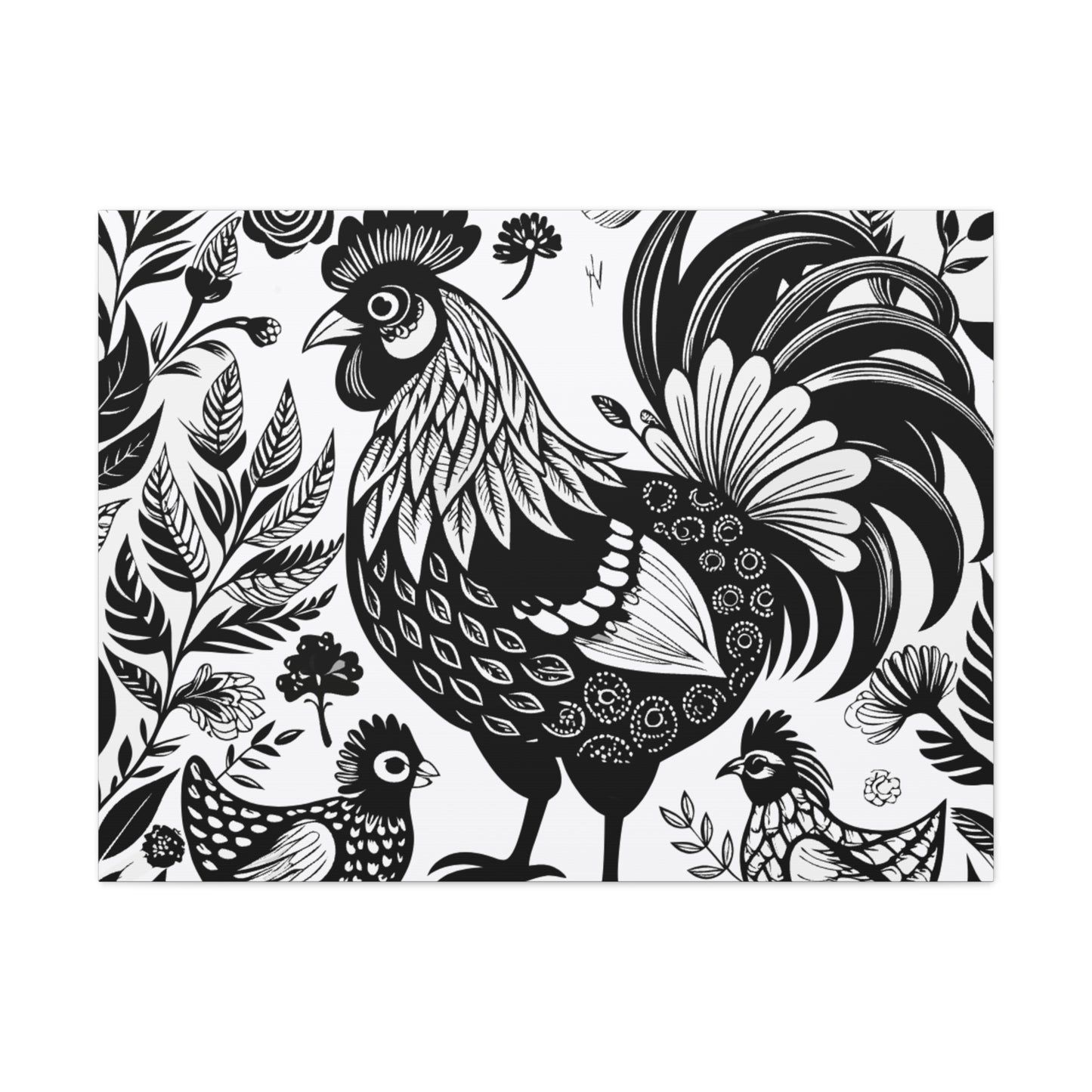 Fancy B & W of Chickens Canvas