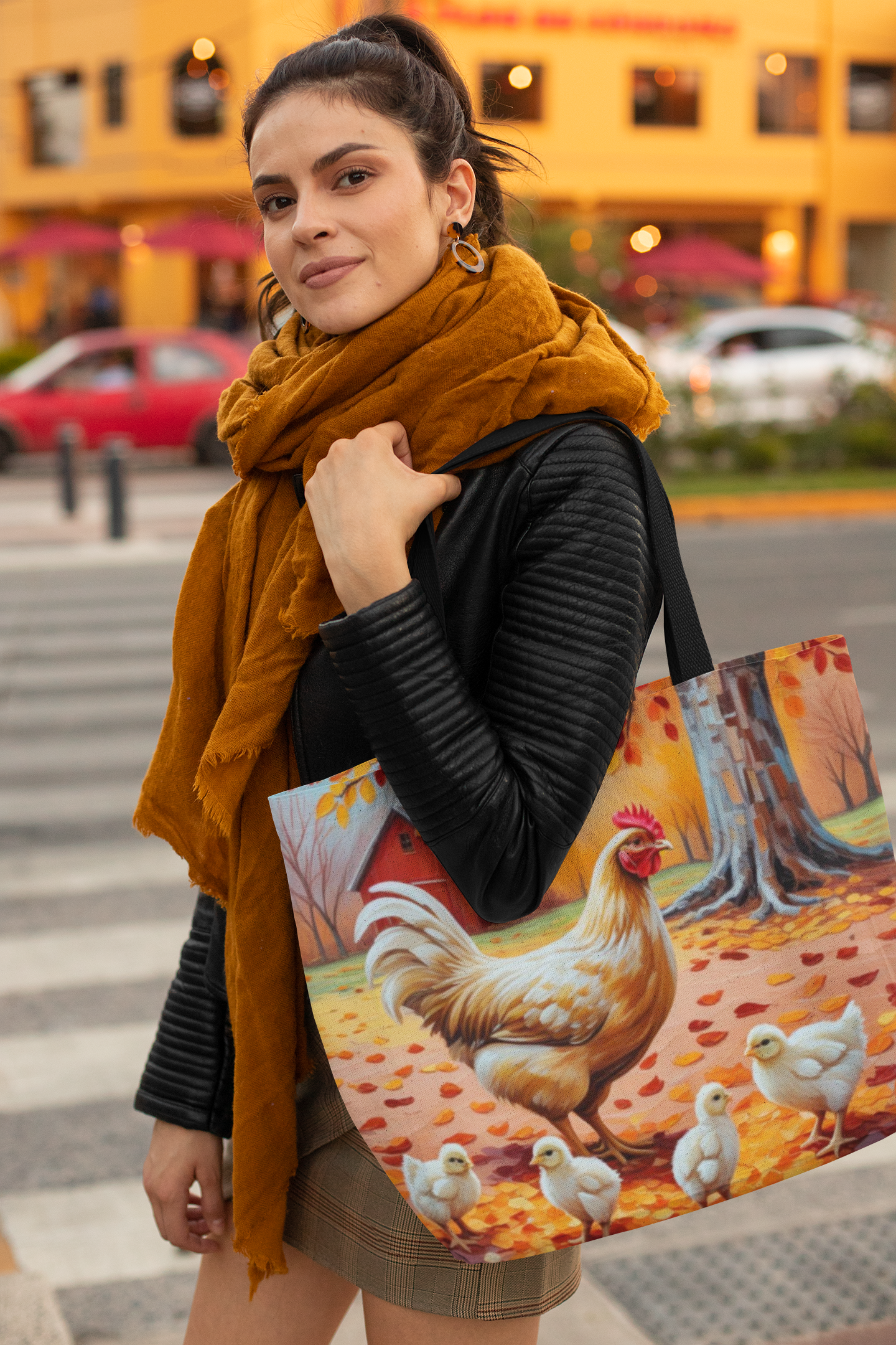 Autumn Chicken Scene Tote