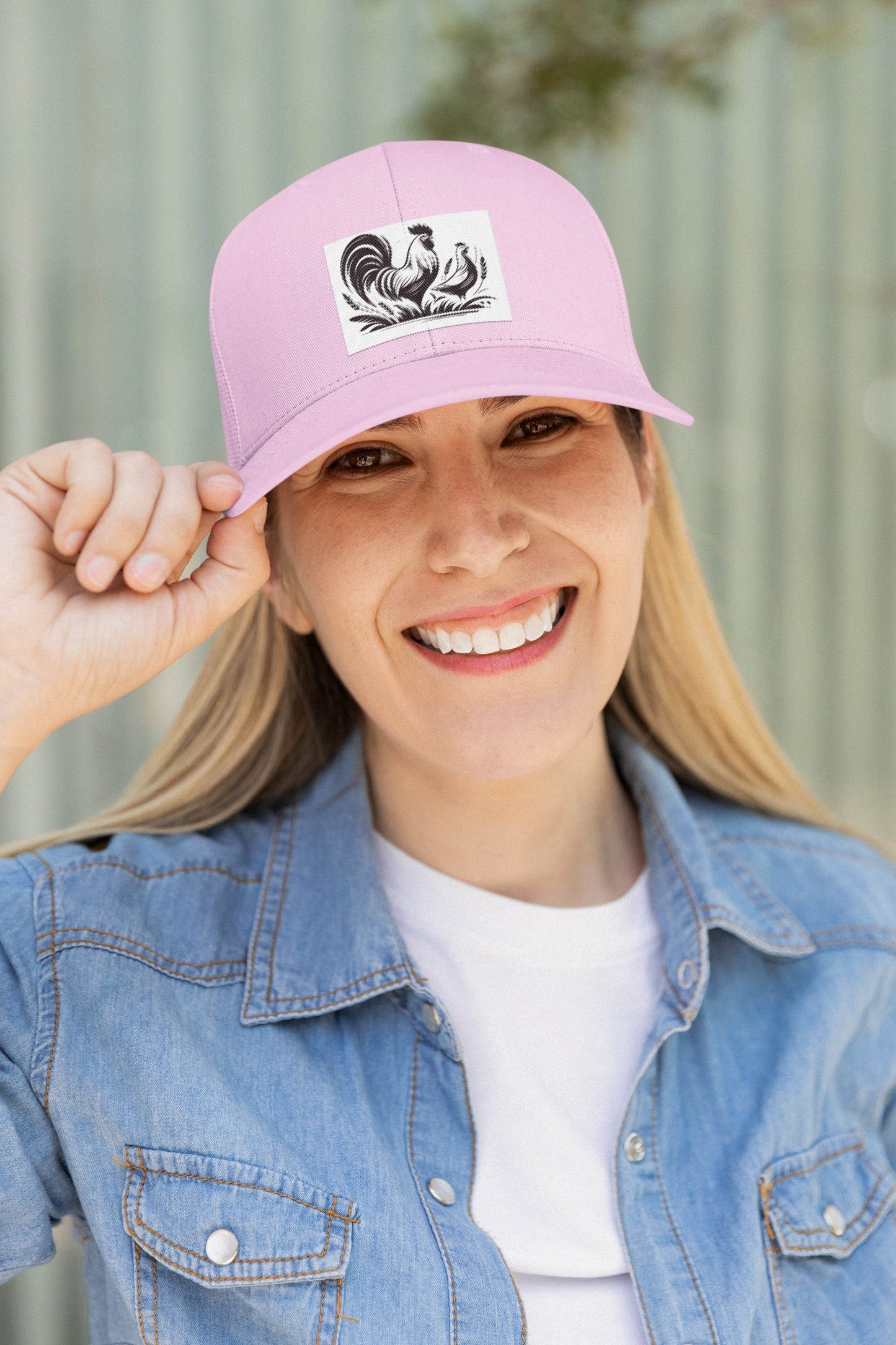 Pink Baseball Hat w/ Leather Chickens Patch