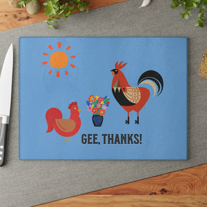 Glass Cutting Board Hen & Rooster