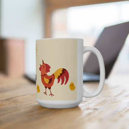 Ceramic Mug - Rooster, Hen, and Chicks - Life IS Better With Coffee