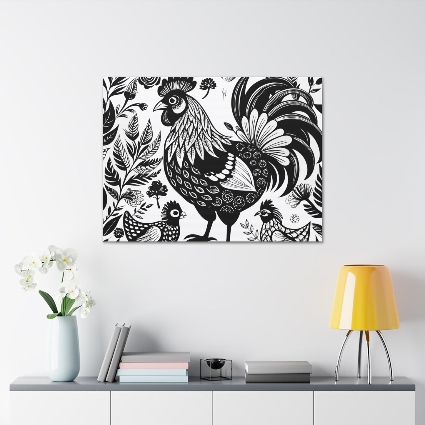 Fancy B & W of Chickens Canvas