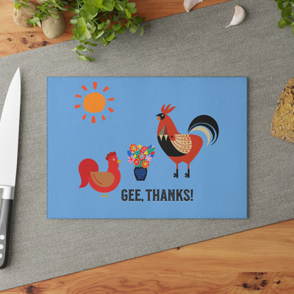 Glass Cutting Board Hen & Rooster