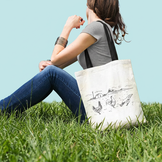 Farm Scene Tote mockup with restored grass and black straps