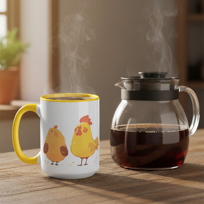 Fat Chickens Mug with steaming coffee pot