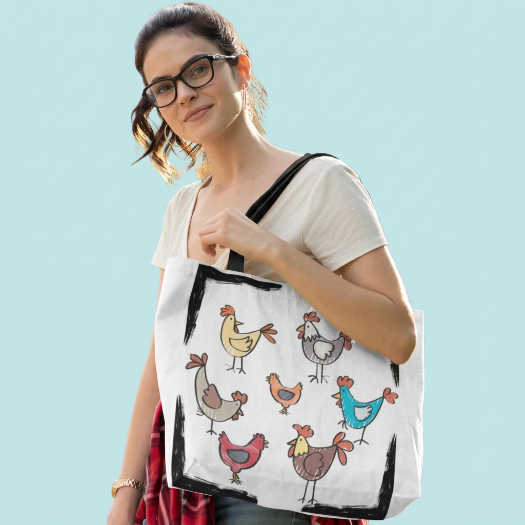 Square chicken tote mockup with black handle