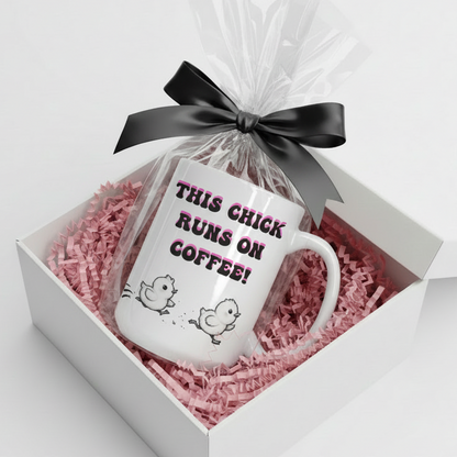 This Chick Runs On Coffee mug in matching gift box